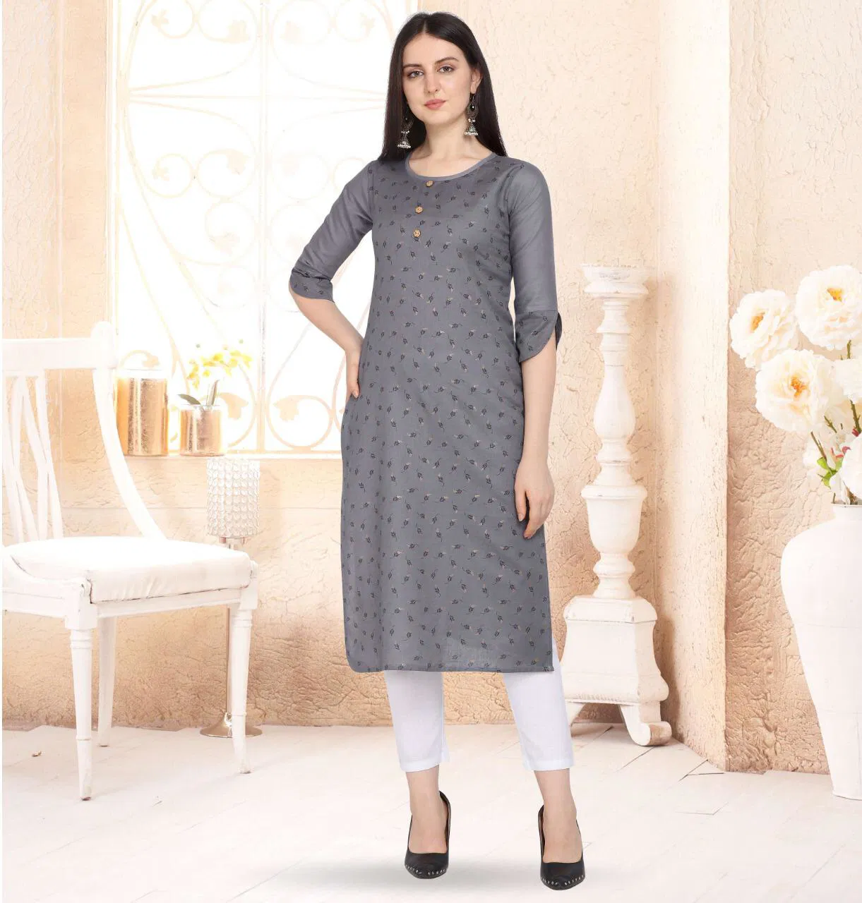 Joya Designer Cotton Kurtis with Floral Print work collection